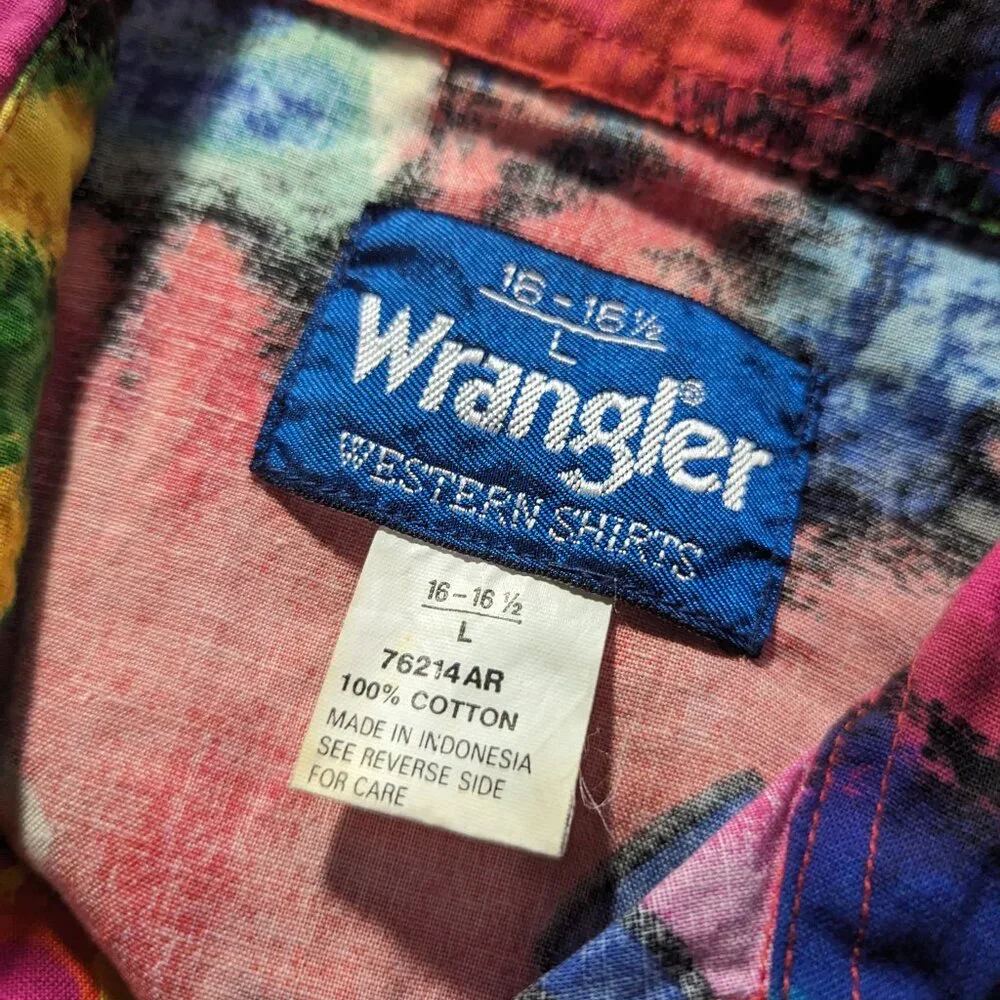 Men's Vintage 90's Wrangler Western Rainbow Tie Dye Colorful Shirt Large